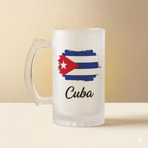 Jarra de Cerveza Esmerilada Bandera de Cuba Personalizable