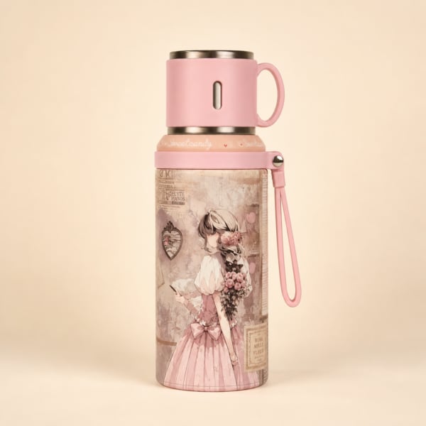 Termo Sweet Candy Rosa — Botella Térmica con Tapa Taza