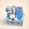 cesta de regalos azul Cesta de Regalo Infantil Azul — Peluche Husky y Libreta