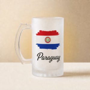 Jarra de Cerveza Bandera de Paraguay — Tricolor con Escudo · Orgullo Guaraní