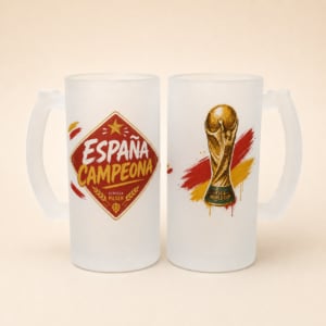Jarra de Cerveza España Campeona del Mundo 2026 — Personalizada con Nombre · Cristal Esmerilado